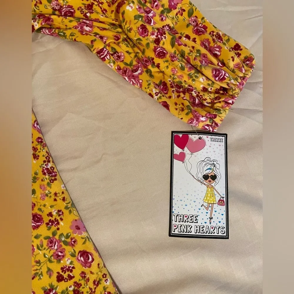 NWT 3 Pink Hearts Girls Dress Size Medium With Matching Scrunchies